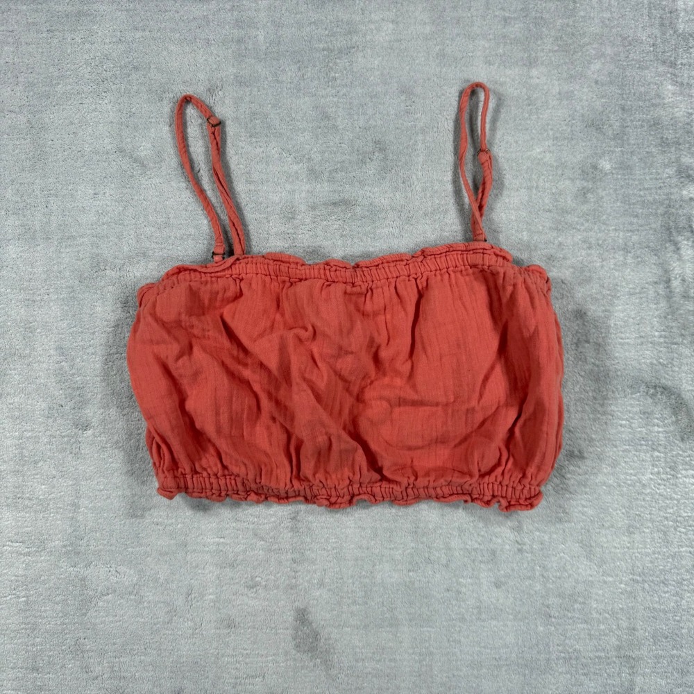 Billabong Top Womens Large Coral Cami Tube Gauze Smocked Cropped Boho Beach